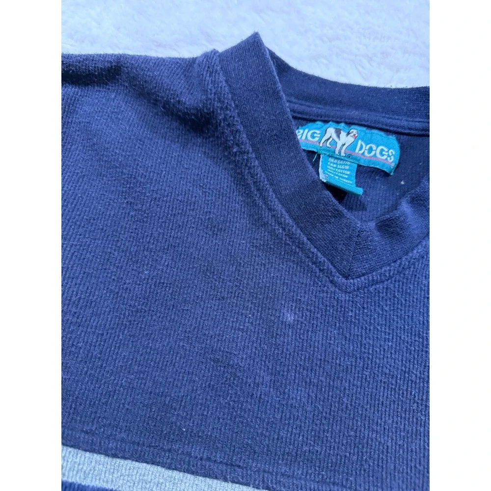Big Dogs Top Navy Blue Striped Cotton Vtg 90s Style Academia Preppy Dadcore M